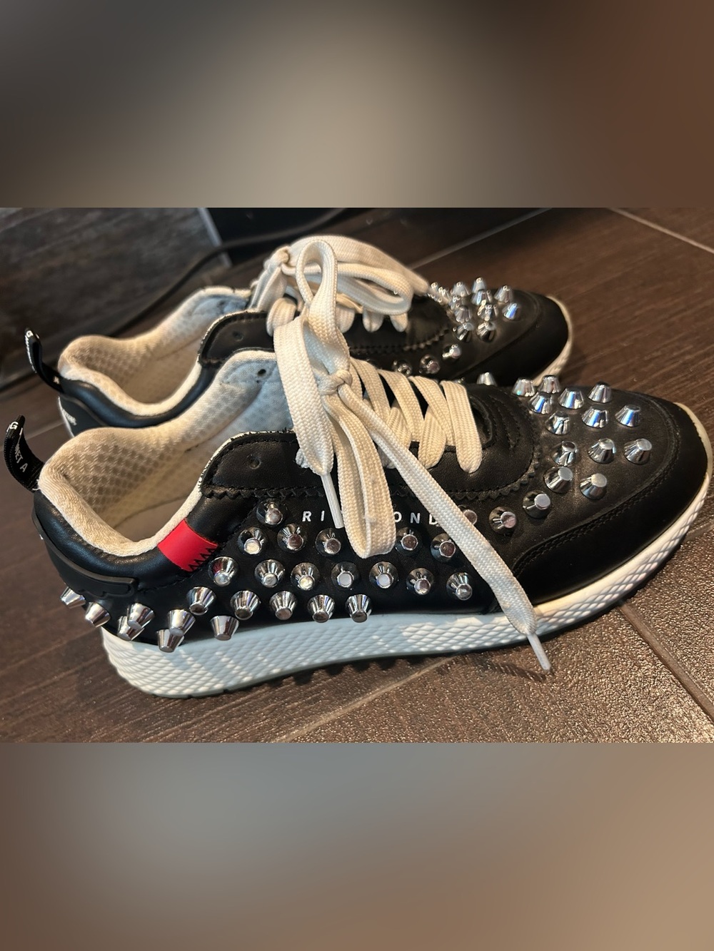 John Richmond studded leather fashion sneakers in black size 38 (7.5/8)
